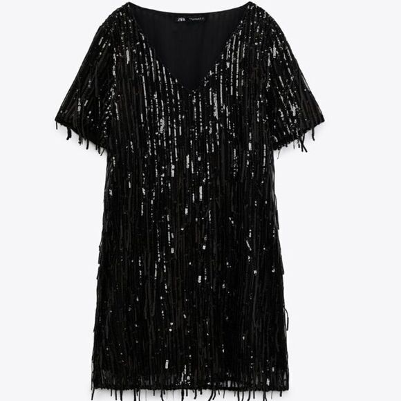 Zara Sequin Fringed Dress New - Picture 5 of 6